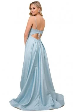 Nox Anabel - E379 Illusion Deep V Neck Glitter Knit Ballgown Formal Gowns