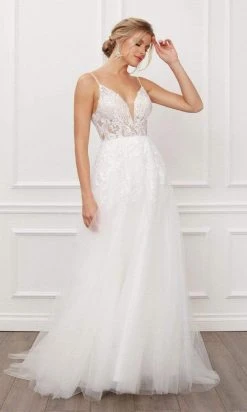 Nox Anabel - E442 Long Sparkle Lace A-Line Wedding Gown Formal Gowns