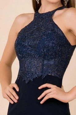 Nox Anabel - E697 Beaded Halter Sheath Cocktail Dress