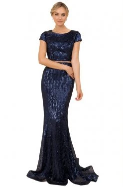 Nox Anabel - F338 Cap Sleeve Sequined Mermaid Gown Formal Gowns