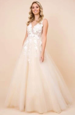 Nox Anabel - F339 Floral Appliqued Illusion Bodice A-Line Tulle Gown Formal Gowns 14 Nox Anabel - F339 Floral Appliqued Illusion Bodice A-Line Tulle Gown Formal Gowns
