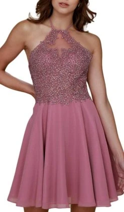 Nox Anabel - G657 Applique Halter Neck A-line Dress