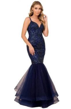 Nox Anabel - H399 Crisscross Back Beaded Trumpet Gown