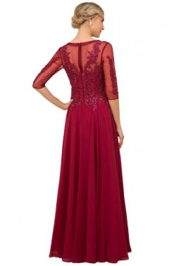 Nox Anabel - H537 Beaded Quarter Sleeve Chiffon A-Line Dress