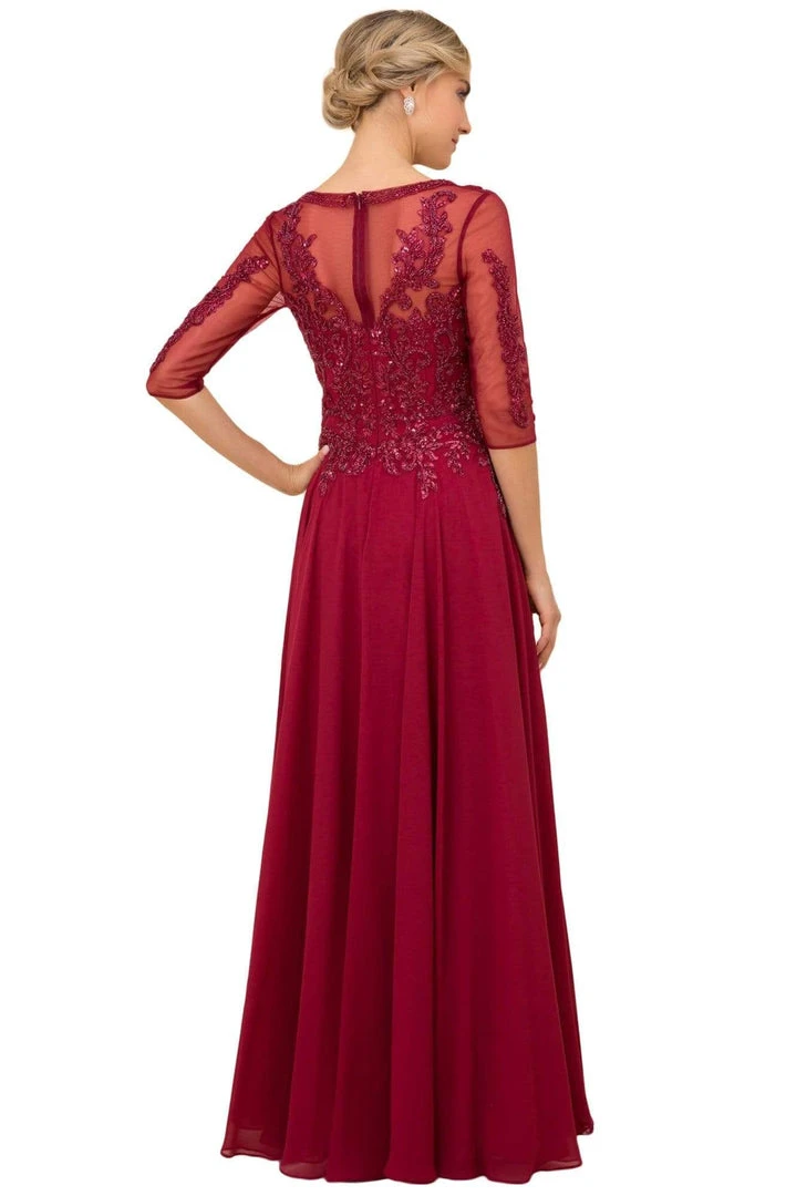 Nox Anabel - H537 Beaded Quarter Sleeve Chiffon A-Line Dress 4 Nox Anabel - H537 Beaded Quarter Sleeve Chiffon A-Line Dress