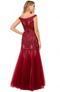 Formal Gowns Nox Anabel - J325 Off Shoulder Lace Appliqued Trumpet Gown