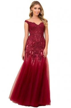 Formal Gowns Nox Anabel - J325 Off Shoulder Lace Appliqued Trumpet Gown