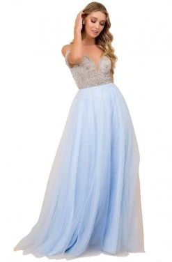 Formal Gowns Nox Anabel - L342 Bejeweled Bodice Cold Shoulder Long Gown