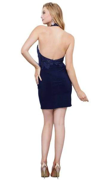 Cocktail Dresses Nox Anabel - Lace Appliqued High Halter Illusion Dress 6309 - 2 Pcs Navy Blue In Sizes M And L Available 4 Cocktail Dresses Nox Anabel - Lace Appliqued High Halter Illusion Dress 6309 - 2 Pcs Navy Blue In Sizes M And L Available