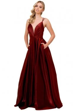 Formal Gowns Nox Anabel - M412 Pleated Plunging Bodice A-Line Dress