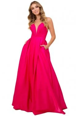 Formal Gowns Nox Anabel - M412 Pleated Plunging Bodice A-Line Dress
