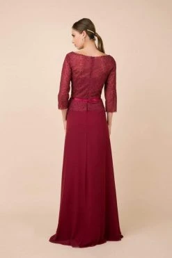 Nox Anabel - M520 Lace Quarter Length Sleeve Bateau A-line Dress Formal Gowns
