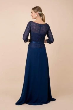 Nox Anabel - M520 Lace Quarter Length Sleeve Bateau A-line Dress Formal Gowns