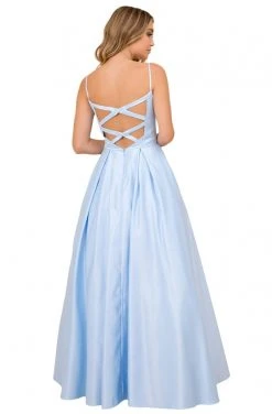 Nox Anabel - N308 Sleeveless Satin A-Line Dress With Beaded Pockets