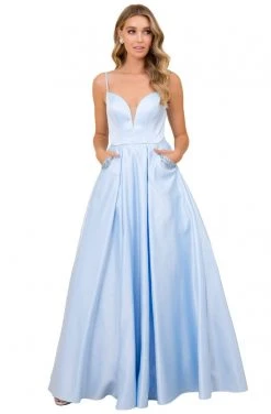 Nox Anabel - N308 Sleeveless Satin A-Line Dress With Beaded Pockets