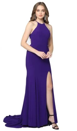Nox Anabel - Q131 High Halter Georgette Mermaid Gown With Slit Formal Gowns