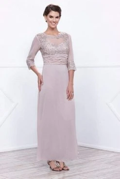 Nox Anabel - Quarter Length Sleeves Empire Long Dress 5101 - 1 Pc Steel In Size L Available Formal Gowns