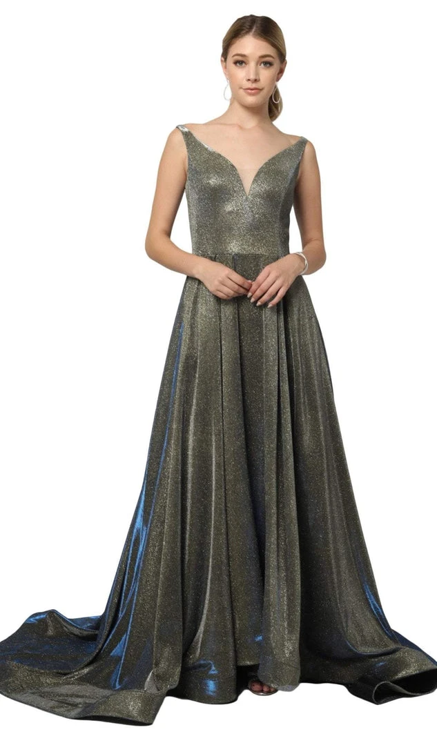 Nox Anabel - R274 Long Iridescent V Neck Gown With Train Formal Gowns 7 Nox Anabel - R274 Long Iridescent V Neck Gown With Train Formal Gowns