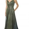 Nox Anabel - R274 Long Iridescent V Neck Gown With Train Formal Gowns