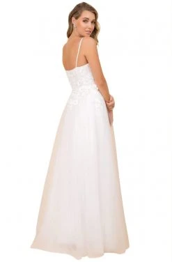 Nox Anabel - R346 Plunging V-Neck Floral Appliqued Bridal Gown