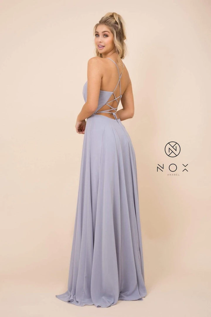 Nox Anabel - R416 Lace-up Open Back Beaded Waist A-Line Prom Dress 7 Nox Anabel - R416 Lace-up Open Back Beaded Waist A-Line Prom Dress