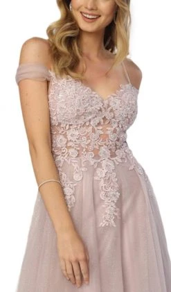 Nox Anabel - S265 Embroidered Off-Shoulder A-line Dress Formal Gowns