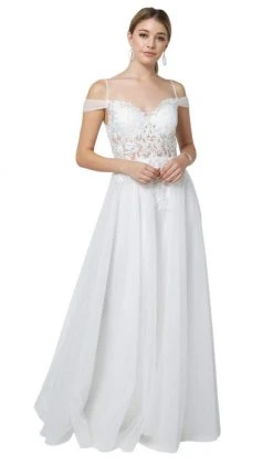 Nox Anabel - S265 Embroidered Off-Shoulder A-line Dress Formal Gowns