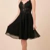 Nox Anabel - Spaghetti Strap Beaded Lace A-line Dress A660 - 1 Pc Black In Size 2XL Available