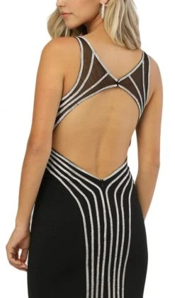 Nox Anabel - T253 Metallic Stripped Illusion Cutout Back Gown Formal Gowns