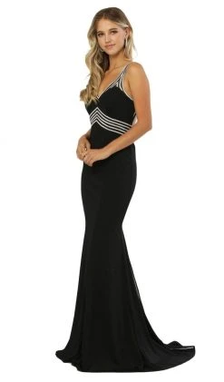Nox Anabel - T253 Metallic Stripped Illusion Cutout Back Gown Formal Gowns