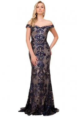 Nox Anabel - T310 Sequin Embellished Off-Shoulder Dress Formal Gowns