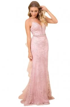 Nox Anabel - T314 Plunging V-Neck Embroidered Mermaid Gown Formal Gowns