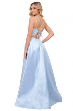 Nox Anabel - T406 Strappy Open Back Sleeveless Satin A-Line Gown Formal Gowns