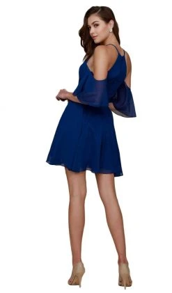 Nox Anabel - T667 Cold Shoulder Short Chiffon Dress