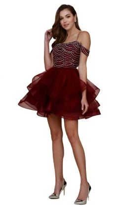 Nox Anabel - T668 Beaded Tiered A-Line Cocktail Dress