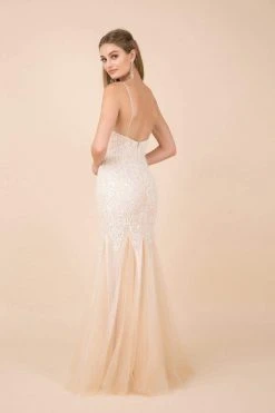 Formal Gowns Nox Anabel - W903 Lace Embroidered Deep V-neck Trumpet Gown