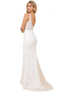Nox Anabel - W907 Lace Appliqued Sheath Bridal Gown Formal Gowns