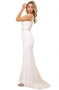 Nox Anabel - W907 Lace Appliqued Sheath Bridal Gown Formal Gowns