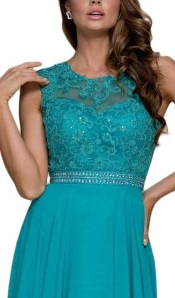 Formal Gowns Nox Anabel - Y101 Sleeveless Illusion Jewel Ornate Lace Gown