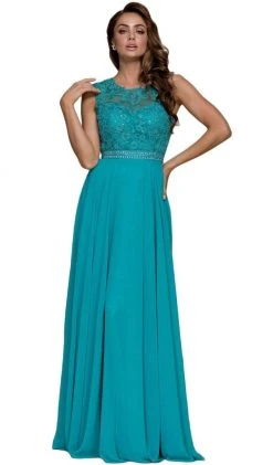 Formal Gowns Nox Anabel - Y101 Sleeveless Illusion Jewel Ornate Lace Gown