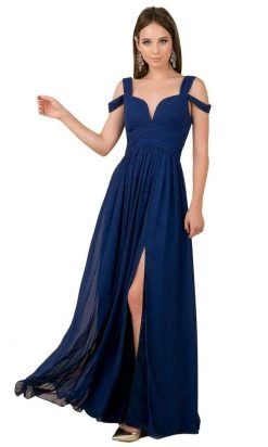 Nox Anabel - Y277 Cold Shoulder V Neckline A-Line High Slit Gown