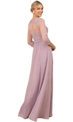 Formal Gowns Nox Anabel - Y532 Appliqued Illusion V-Neck Chiffon Dress