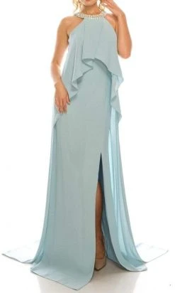 Formal Gowns Odrella - 1088 Embellished Halter Neck Flounce Bodice Gown With Slit