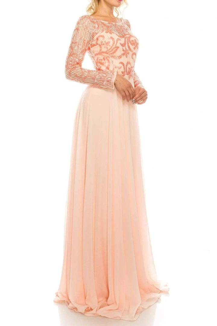 Odrella - 1147 Long Sleeve Sequined Filigree A-Line Gown Formal Gowns 5 Odrella - 1147 Long Sleeve Sequined Filigree A-Line Gown Formal Gowns