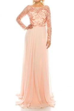 Odrella - 1147 Long Sleeve Sequined Filigree A-Line Gown Formal Gowns 9 Odrella - 1147 Long Sleeve Sequined Filigree A-Line Gown Formal Gowns