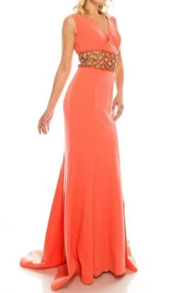 Odrella - 1565 Sleeveless V-Neck Ornate Empire Waist Trumpet Gown Formal Gowns