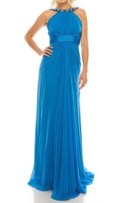 Odrella - 1698 Gathered Embellished Halter Crepe Chiffon Evening Dress