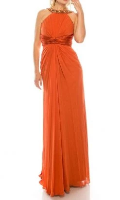 Odrella - 1698 Gathered Embellished Halter Crepe Chiffon Evening Dress