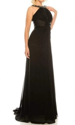 Odrella - 1698 Gathered Embellished Halter Crepe Chiffon Evening Dress