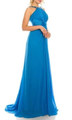 Odrella - 1698 Gathered Embellished Halter Crepe Chiffon Evening Dress